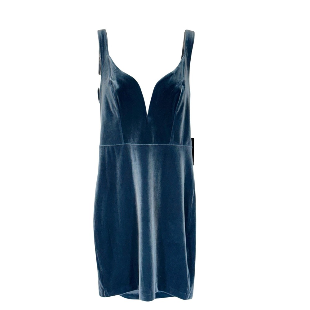 Express Womens Blue Velvet Deep V-Neck Bodycon Mini Dress Size 6 07920676
